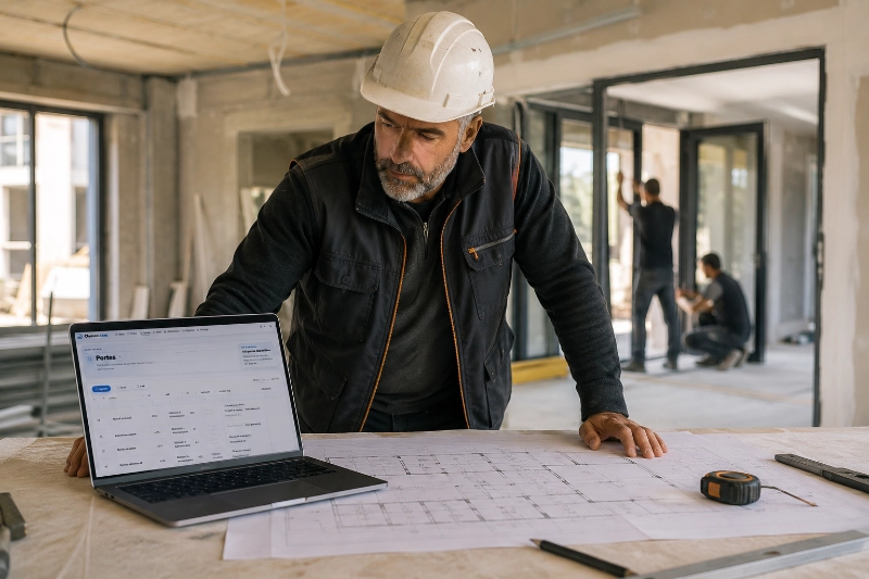 Menuisier préparant la livraison d’un chantier équipé de portes