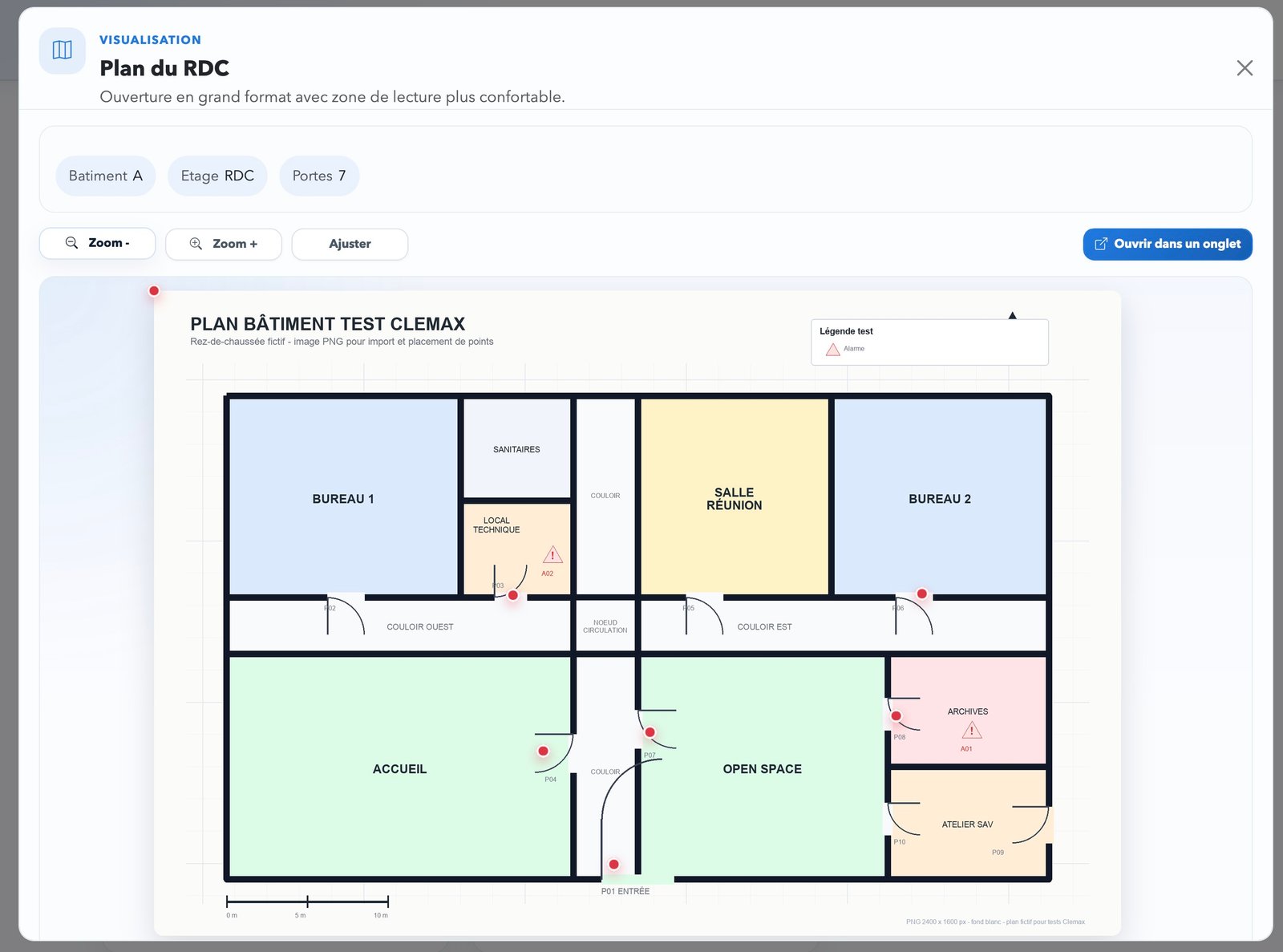 Plan Clemax.com avec points de repérage des portes