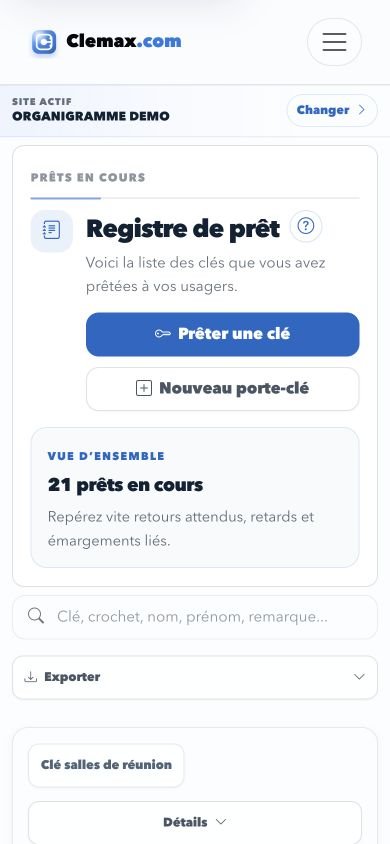 Registre de prêt Clemax dans sa véritable mise en page mobile