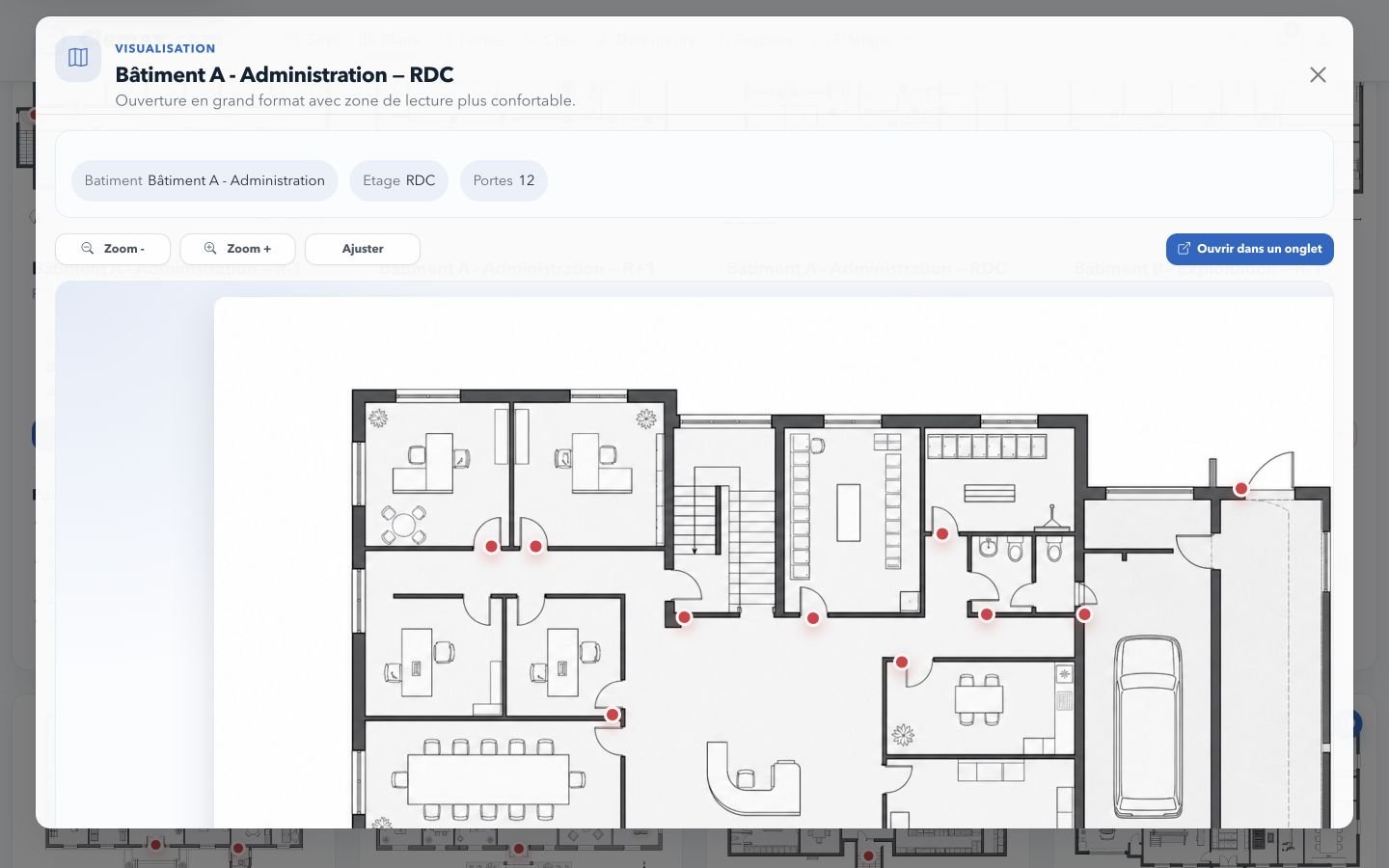 Plan Clemax.com avec points de repérage des portes