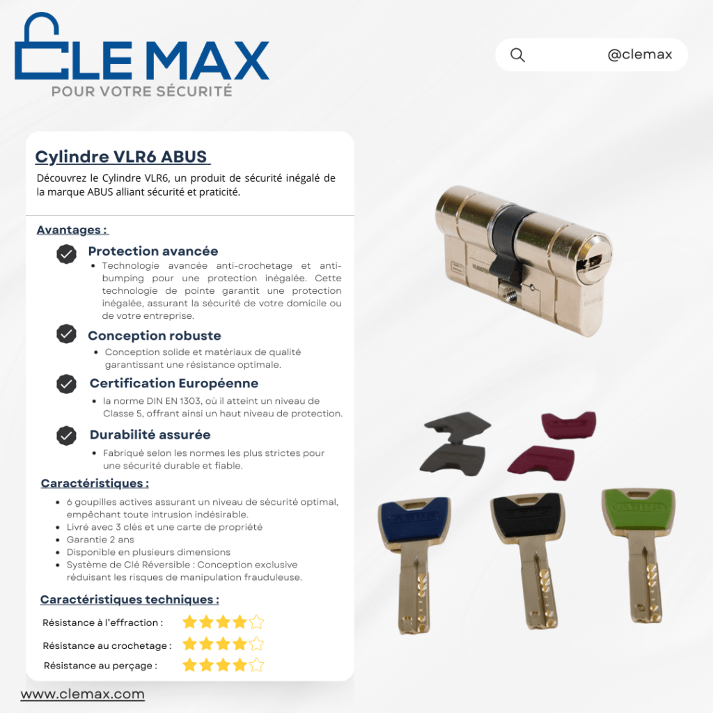 Découvrez le Cylindre VLR6, un produit de sécurité inégalé de la marque ABUS. 9 Fiche produit cylindre VLR6 Abus